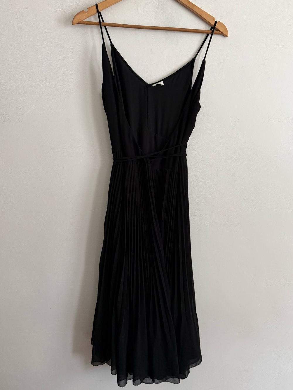 Wilfred Black Pleated Wrap Midi Dress Tie Waist Spaghetti Strap XS